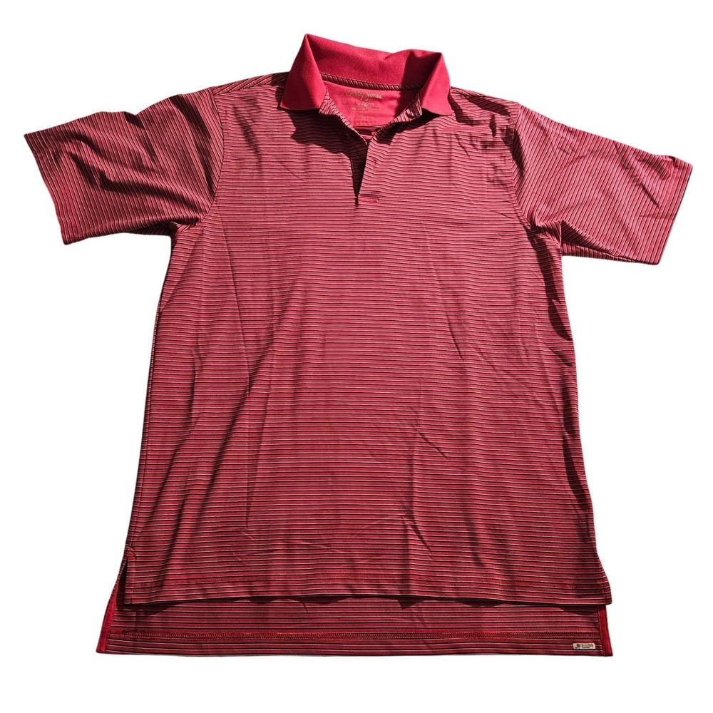 Bobby Jones - Pink/Red Striped Golf Polo Shirt Mens Large Polyester Blend Size L